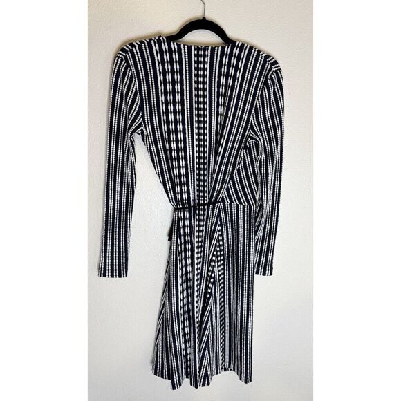 Tory Burch Dress Navy Oxford Stripe Jacquard Wrap Classic Workwear Luxury Size S - Picture 2 of 3